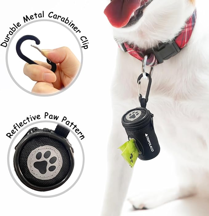 Dog Poop Bag Holder for Leash, Easy Release Doggie Poop Bag Dispenser, Fits Most Standard Poo Bags, Soft Fabric Dog Waste Bag Holder with Carabiner Clip, Compatible with All Leashes, Black - Image 2
