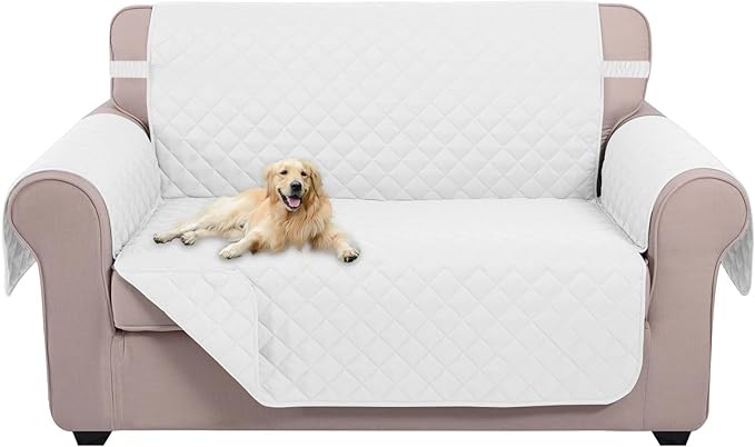 U-NICE HOME Loveseat Sofa Cover for 2 Cushion Couch, White | 45''Loveseat Cover Washable, Pet Friendly, Elastic Straps, Water Repellent, Furniture Protector for 2 Cushion by U-NICEHOME