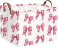 Rectangular Pink Girls basket,Delicate pink bow girls nursery laundry basket,Pink Laundry Hamper,kids waterproof collapsible canvas basket,Toy bins,Girls Room decor(Bowknots) by FXOCSHE