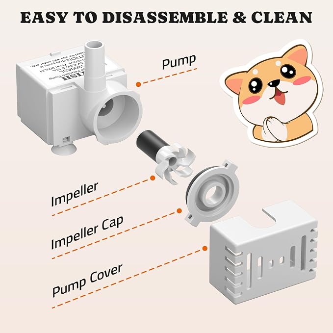 Pawtners Replacement Pump for 10in/6.7in Dog Fountain, Replacement Pump with Water Sensor & Indicator Light, Water Fountain for Cats Inside Ultra Quiet Water Pump,Easy to Disassemble & Clean - Image 3