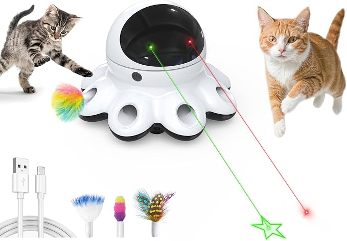 ORSDA Cat Laser Toy, 2-in-1 Interactive Automatic Motion Activated Moving 8 Holes Whack A Mole Feather, USB Rechargeable Electronic Smart Sensor Kitten Toys for Indoor Exercise by ORSDA