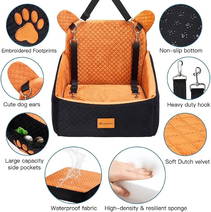 Dog Car Seats for Small/Medium Dogs up to 33lbs(Brown Black). | Car Seat for Dogs, Waterproof Washable, 2 Safety Belts, Non-Slip Base, Storage Pocket, Car Front/Rear Travel, Outdoor Dog Bed - Image 5