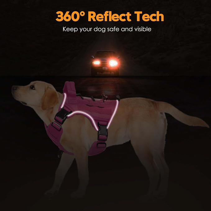 Heavy-Duty Tactical Dog Harness for Large Dogs, No Pull Adjustable Reflective Pet Vest with Molle System, K9 Military-Grade Control for Service Training, Outdoor & 10+ Breeds, Pink, Small - Image 5