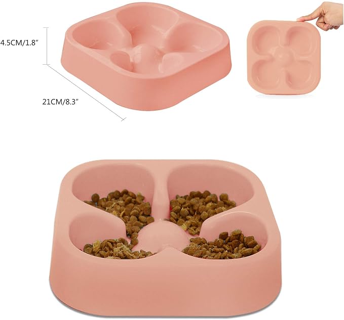 Healthy Slow Feeding Dog Bowl for French Bulldog -Slow Feeder Dog Bowl No Chocking Dog Cat Food Water Bowl with Four-Leaf Clover Pattern (Pink) - Image 3