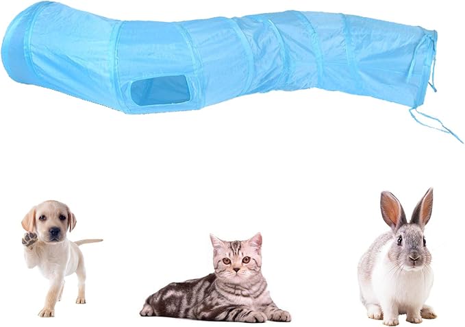 iCAGY Cat Tunnel Toys for Indoor Cats Kittens Rabbits, Pet Toy Play Tunnels | Interactive Crinkle Pop Up Tunnel Toys, Relieve Cat Boredom, Blue 47" Shape S - Image 3