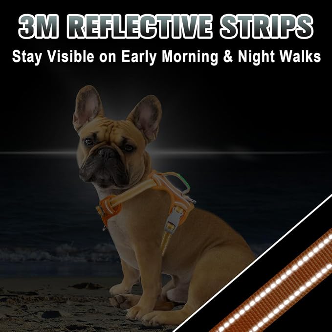 BARKBAY No Pull Dog Harness Large Reflective Dog Harness with Front Clip and Easy Control Handle for Walking Training Running with ID tag Pocket(Orange,S) - Image 7