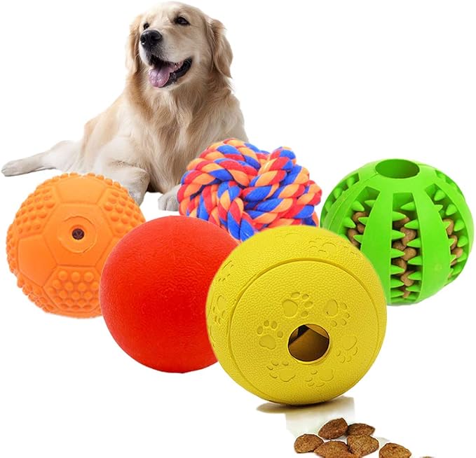 Volacopets 5 Different Functions Interactive Dog Toys, Puzzle Toys, Dog Balls for Medium Large Dogs, Dog Squeaky Balls, Food Treat Dispensing Toys by Volacopets