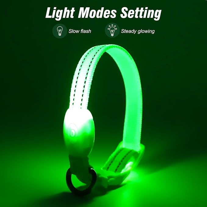 Visinite Light Up Dog Collars for Small Dogs,LED Dog Collar Light Rechargeable,Fully Adjustable Lighted Dog Collar,Glow in The Dark Dog Collars with Dog Lights for Night Walking,Green - Image 2