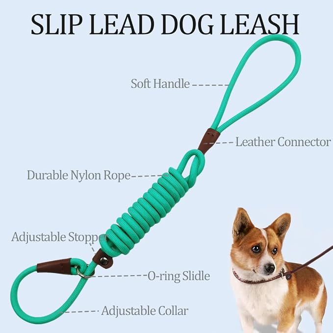 MayPaw Slip Lead Control Leash for Dogs No Pull, 13+ Colors Classic Dog Lead 7 FT Pet Slip Leash, 1/4” Rope Leashes for Small Medium Animals (7ft*1/4", Turquoise) - Image 2