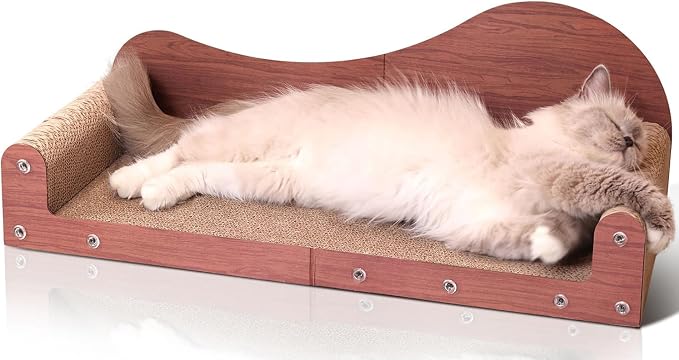 ComSaf Cat Scratcher Bed 26.4 in, Large Cardboard Cat Scratching Board | Scratch Pad Lounger, Sofa Couch Shape, Corrugated Cardboard, Furniture Protection, Indoor Resting Spot, Claw Care by ComSaf
