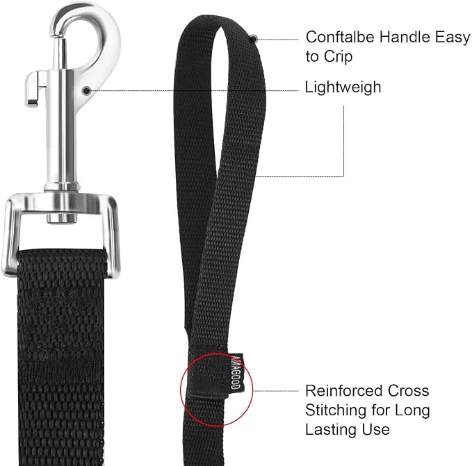 AMAGOOD 6 FT Puppy/Leash, Strong Traditional Style with Easy to Use Collar Hook, Great for Small, Medium and Large Dogs (3/4 in x 6 ft, Black) - Image 5