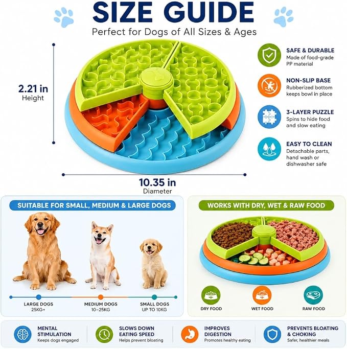 3-Level Slow Feeder Dog Bowls - Non-Slip Interactive Dog Puzzle Toy - Image 4
