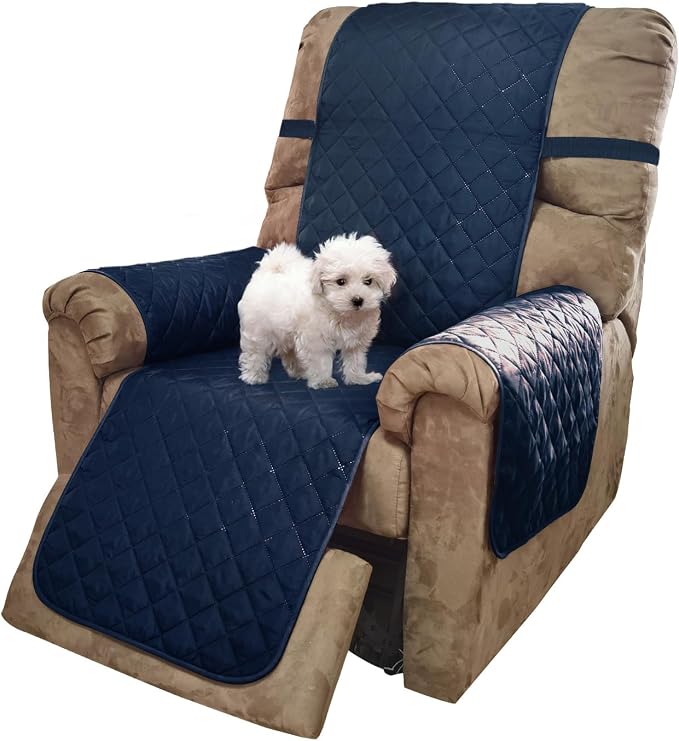 U-NICE HOME Reversible 23''Recliner Small Chair Cover, Navy/Taupe | Recliner Cover for dogs Washable, Pet Friendly, Elastic Straps, Water Repellent, Diamond Quilted by U-NICEHOME
