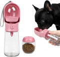 2-in-1 Dog Cat Portable Water & Food Travel Dispenser Bottle(Pink) | 2-in-1 travel pet cup with 500ml water & 180ml food storage, leak-proof portable feeder for dog cat walking hiking trips by Unknown