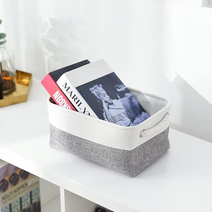 TheWarmHome Organization and Storage Basket for Shelves - 12x8x5.2 inch 1 Pack Fabric Storage Cubes, Collapsible Storage Bins for Closet Organizer Gift Cloth Toy (White & Grey) - Image 5