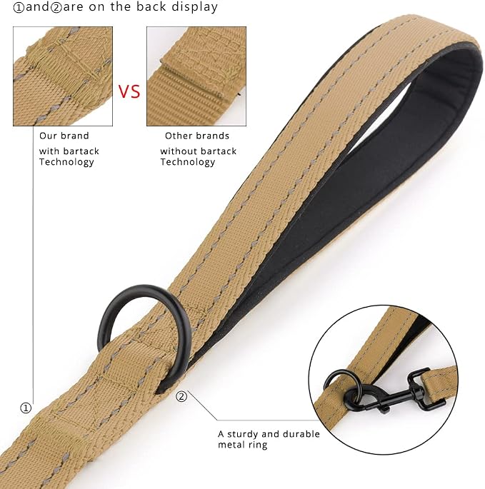 Plutus Pet Double Handle Dog Leash, 5 FT Long, for Medium Large Dogs | Reflective Nylon, Soft Padded 2 Handles, Heavy Duty for Training, Dual Handle Lead, 5 FT x 1”, Brown - Image 3