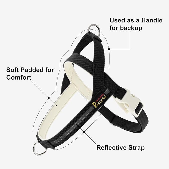 Plutus Pet Cotton Dog Harness and Leash Set, Reflective and Soft Padded, Quick Fit Vest Harness, for Small, Medium and Large Dogs, Black, XXS - Image 2