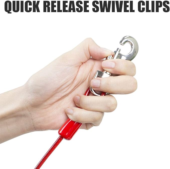 BV Dog Tie Out Cable 30 Feet - Heavy Duty Dog Lead Up to 125 Pounds - Reflective & Rust-Free with Quick Release Swivel Clips & 360° Rotating Clasp - Tangle-Free Dogs Runner for Yard (Red, Single) - Image 4