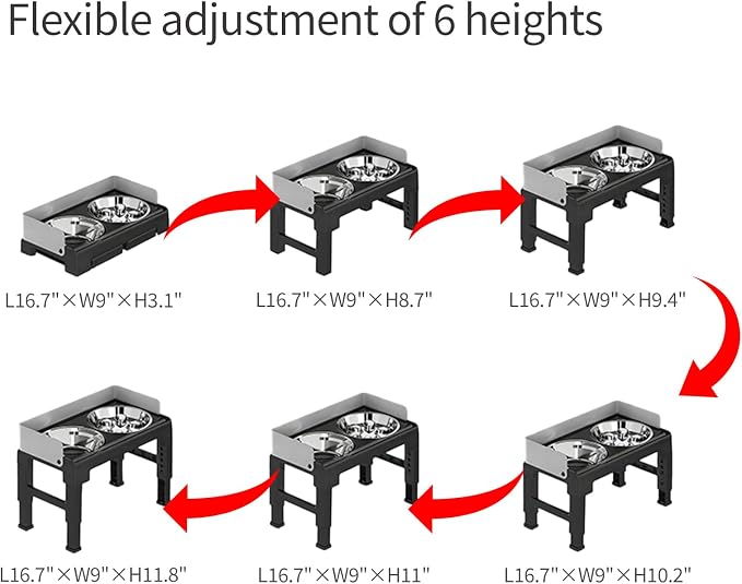 PAKEWAY Elevated Dog Bowls with Stainless Steel Slow Feeder Bowl for Medium and Large Dogs, Spill-Proof Tiltable Dog Feeder with 2 Bowls, 6-Height Adjustable Raised Dog Bowl Stand - Image 4