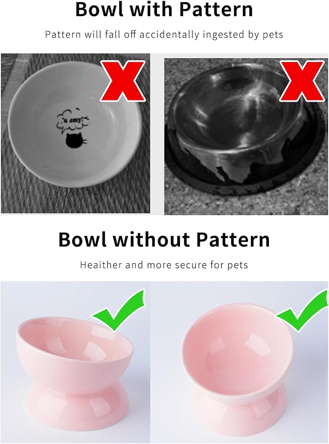 ABRUTY Cat Water Bowl, 16 OZ Ceramic Elevated Cat Bowls, 15° Tilted and Raised Pet Food Dish, Anti Vomiting Protect Pets' Spines and Whisker Fatigue - Image 6
