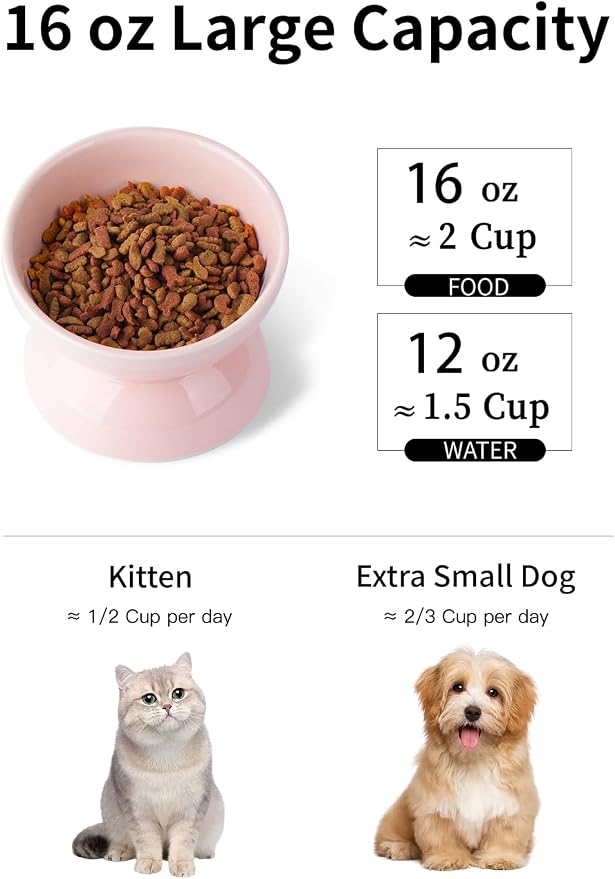 ABRUTY Cat Water Bowl, 16 OZ Ceramic Elevated Cat Bowls, 15° Tilted and Raised Pet Food Dish, Anti Vomiting Protect Pets' Spines and Whisker Fatigue - Image 5