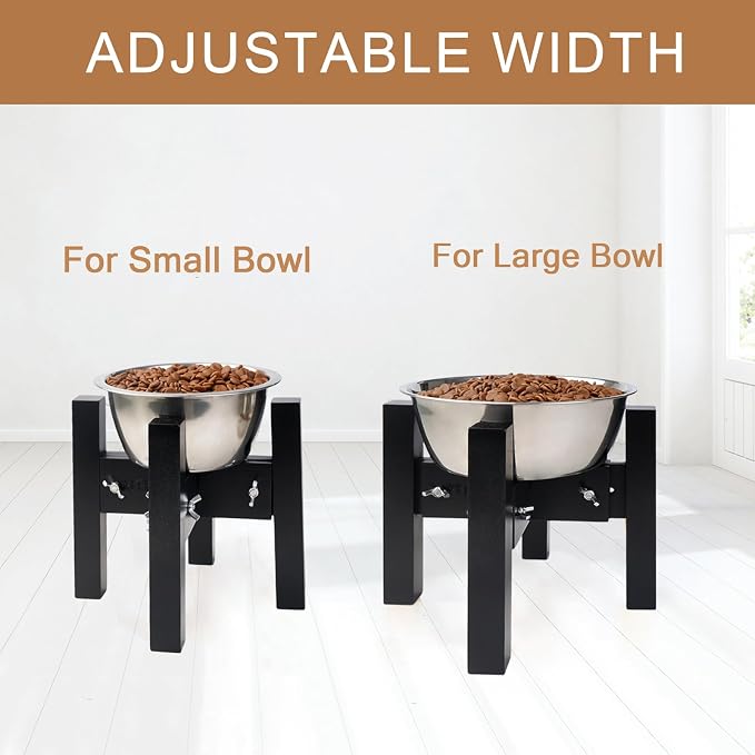 Elevated Dog Bowl Stand Adjustable Dog Food Holder 7”H Small Black | 7” Elevated Dog Bowl Stand, Small Dogs, Adjustable, Fits 6”-8” Bowls, Single Bowl Holder, Natural Bamboo, Classic Black - Image 2