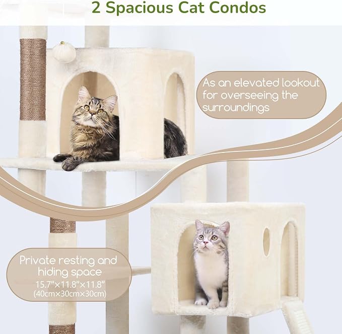 Globlazer Heavy Duty Cat Tree Tower, 70inch Sturdy Cat Tree for Indoor Cats Sturdy Large Cat Tower with Scratching Post and Scratching Board, Hammock, Cat Condo for Adult Cats Kittens, F70 Pro, Beige - Image 2