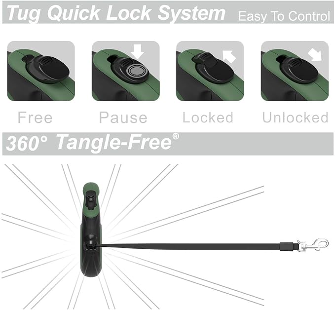 TUG Original Retractable Dog Leash, 16 ft (Medium, Green) | 360° Tangle-Free Retraction, 16 ft Tape, Quick Thumb Lock, Anti-Slip Handle, For Dogs Under 55 lbs - Image 4