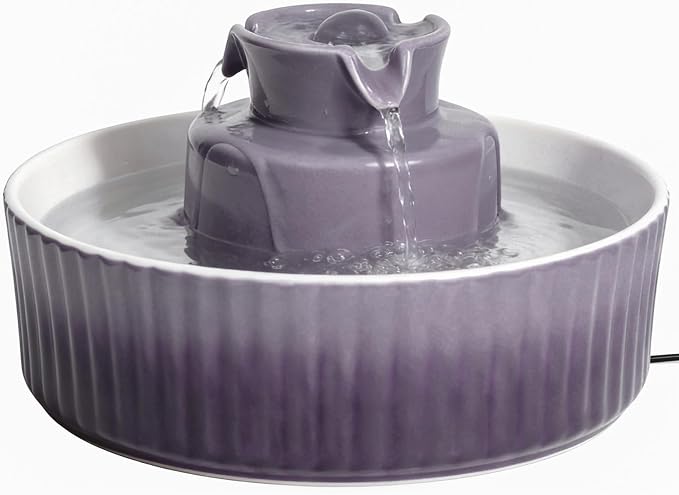 Ceramic Cat Water Fountain, 2.1L/71oz Cupcake Pet Water Fountain | Gradient Purple Automatic Pet Water Fountain For Cats & Dogs, Double Filtration, Easy To Clean, 360° Circulating Water Design by Waatoos