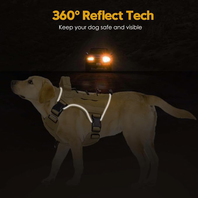 Heavy-Duty Tactical Dog Harness for Large Dogs, No Pull Adjustable Reflective Pet Vest with Molle System, K9 Military-Grade Control for Service Training, Outdoor & 10+ Breeds, Khaki, Medium - Image 5