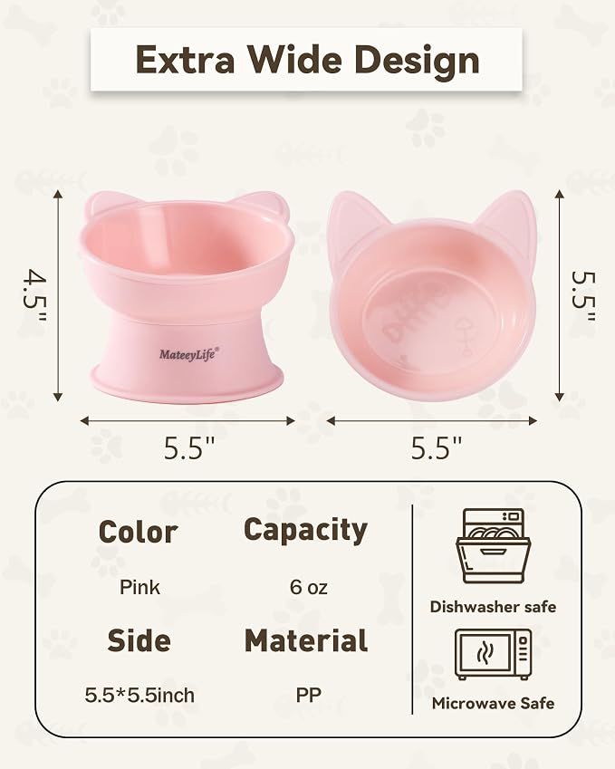 MateeyLife Raised Cat Bowls, Cat Food Bowl Elevated for Kittens & Small Dogs, 15°Tilted Protect Pets' Neck and Anti Vomiting, Whisker Friendly Food & Water Feeding Bowl, 6 oz Each - Pink - Image 4