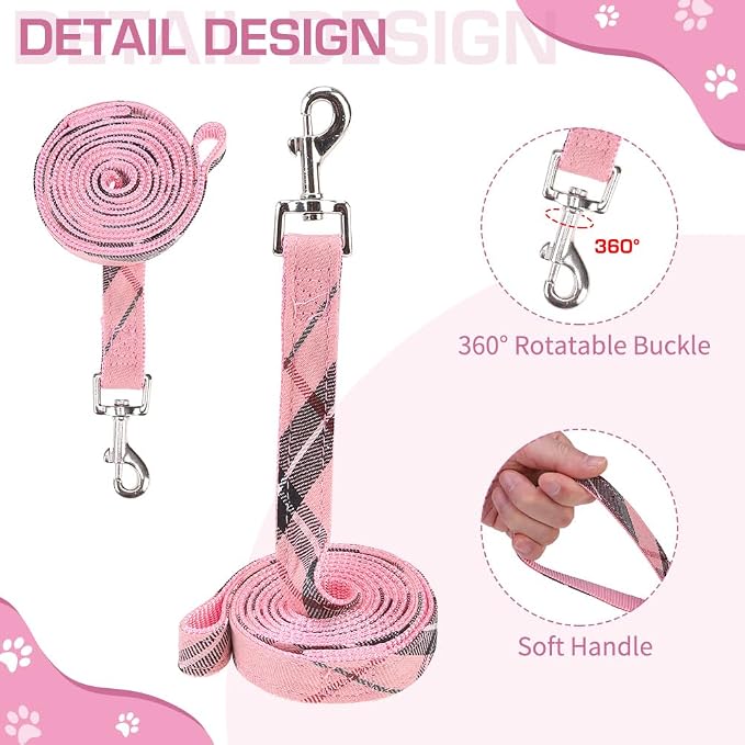 KOOLTAIL Dog Harness for Small Medium Dogs ,Dog Harness and Leash Set, Step in No Pull Soft Mesh Padded Adjustable and Reflective Pet Vest Harness Puppy, Plaid Extra Harness for XS S Dogs, Pink M - Image 3