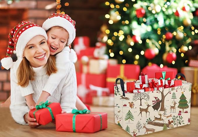 Sanjiaofeng Rectangular Christmas Basket Animal Storage Bins,Cute Storage Basket with Handles.Clothers,Books,Kid's Gifts Bins. (Animal Christmas) - Image 3