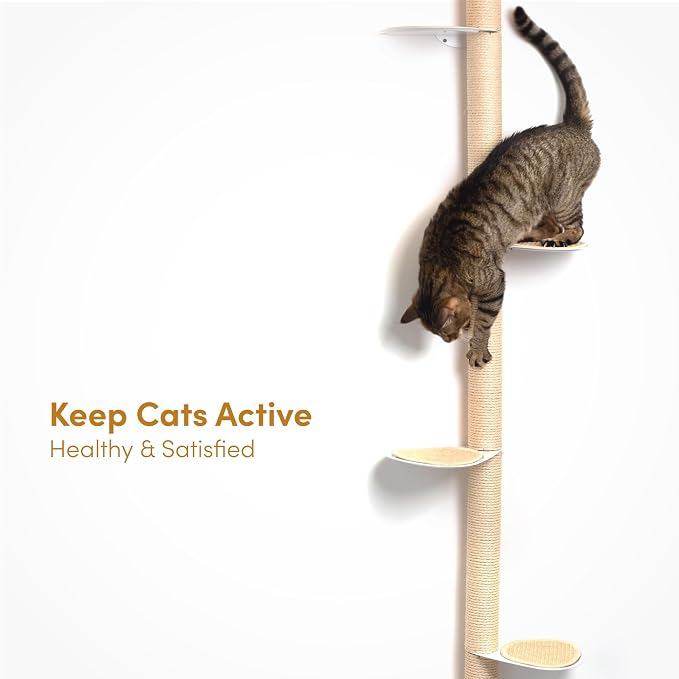 68" Tall Wall-Mounted Cat Tree – Modern Space-Saving Cat Shelf with Sisal Scratching Post & Steel Climbing Steps – Stylish Cat Wall Furniture for Small Spaces - Image 4