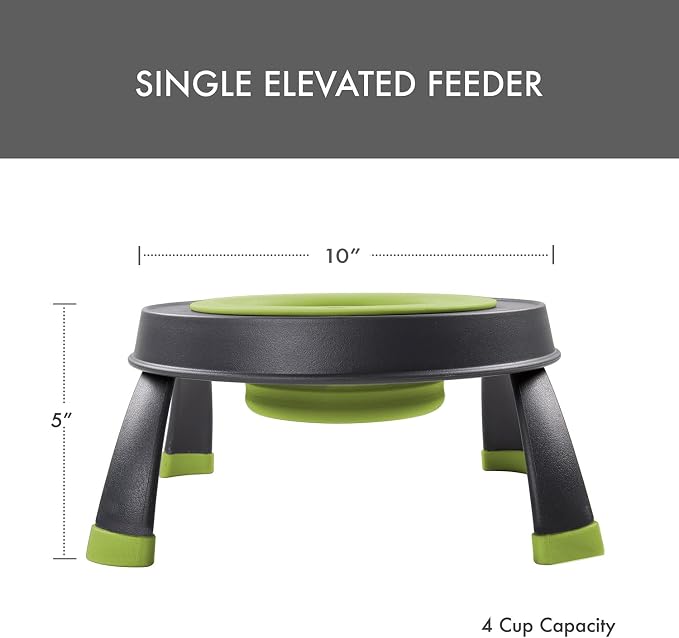 Dexas Pets Elevated Pet Feeder, Large, 4 Cup Capacity, Green, Raised Pet Food and Water Bowl - Image 2