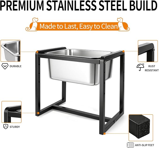 Adjustable Height Elevated Large Dog Water Bowls with Stainless Steel Bowls and Metal Stand，4-Level (8/10/12/14 Inches) Pet Bowl for Dogs for Large Medium Dogs - Durable, Easy to Clean (2.4gallon) - Image 5