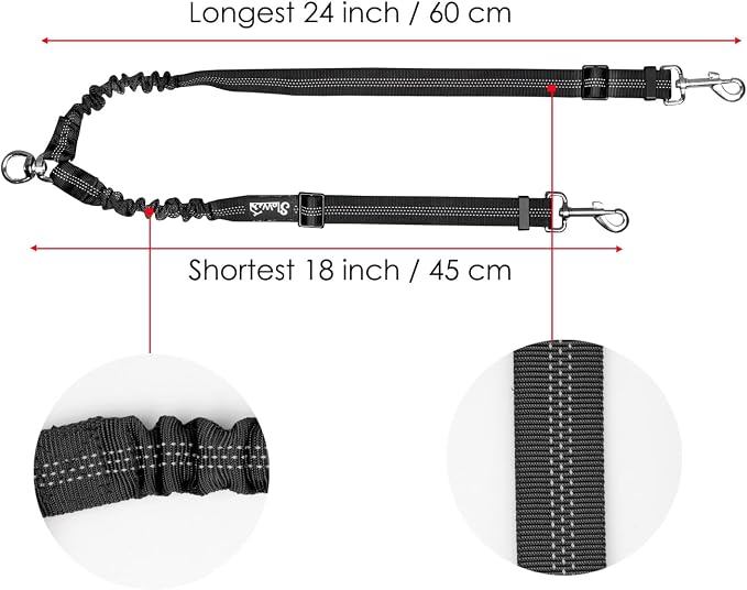 AUTOWT Double Dog Leash, No Tangle 360°Swivel Rotation Reflective Lead Attachment Adjustable Length Dual Two Dogs Lead Splitter, Comfortable Shock Absorbing Walking Training for 2 Dogs - Image 8