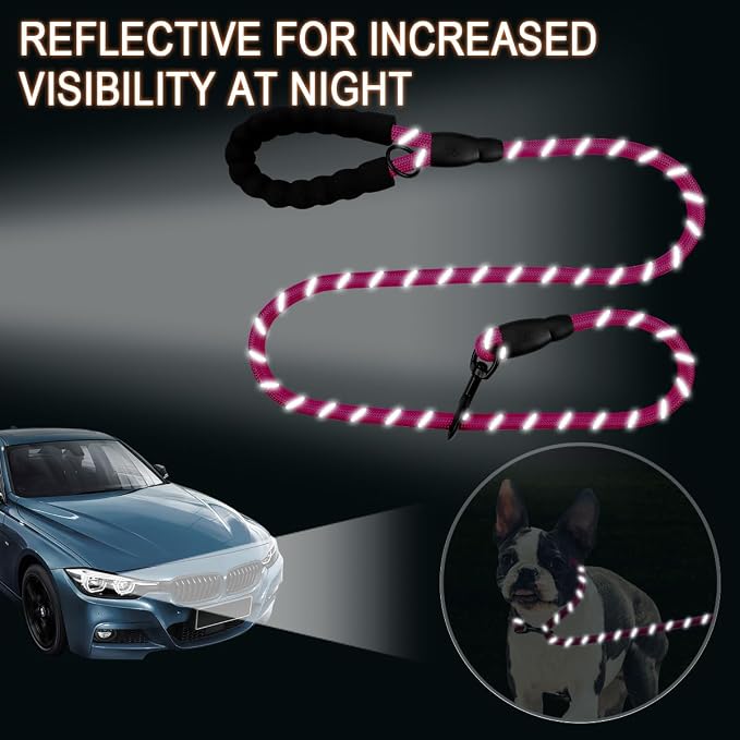 BARKBAY Dog Leashes for Large Dogs Heavy Duty Dog Leash 4/5/6 FT with Comfortable Padded Handle and Highly Reflective Threads for Medium Large Dogs Walking Training Running (5FT-1/2'',Fushcia) - Image 5