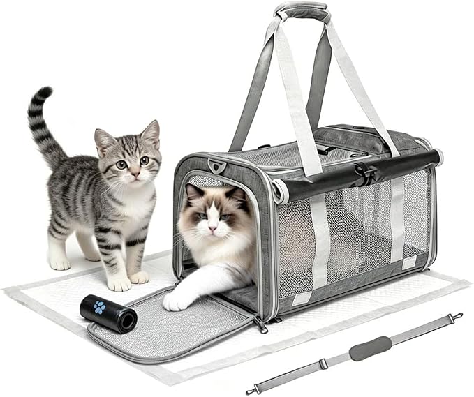 Cat Carrier Soft Sided Dog Carrier Airline Approved Pet Carrier for Small Dog/Cat Bag (17.32" L×10.63" W×9.84" H) with 1 Poop Bags and 5 Pee Pads,Ideal for Medium-Large Cats Small Dogs by Unknown