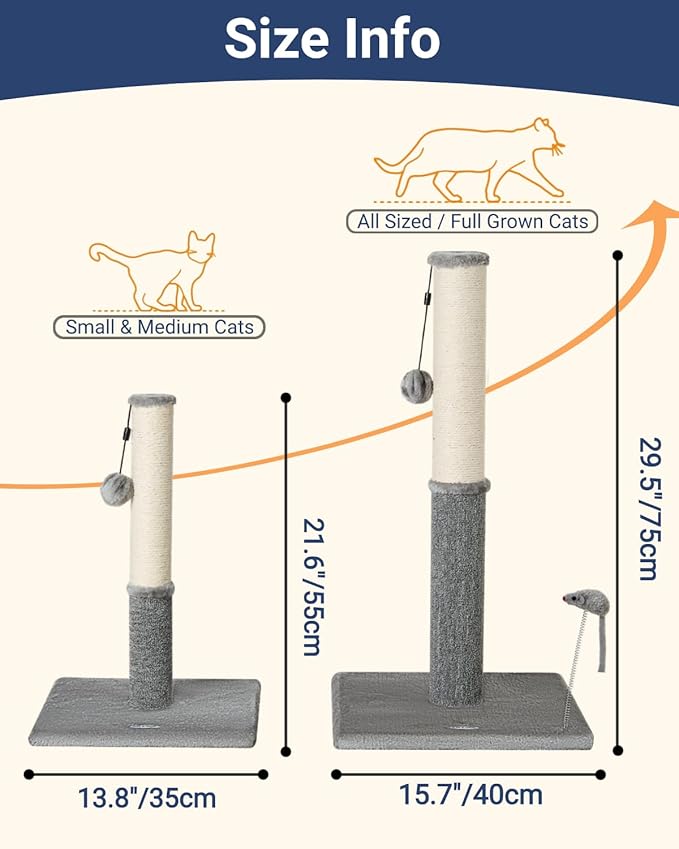 Cat Scratching Post, Cat Scratchers for Indoor Cats, with Toys | For Kitten & Medium Cats, Sisal & Carpet In One For Various Scratching Needs, Solid Structure, Extra Free Toy, Light Gray - Image 3