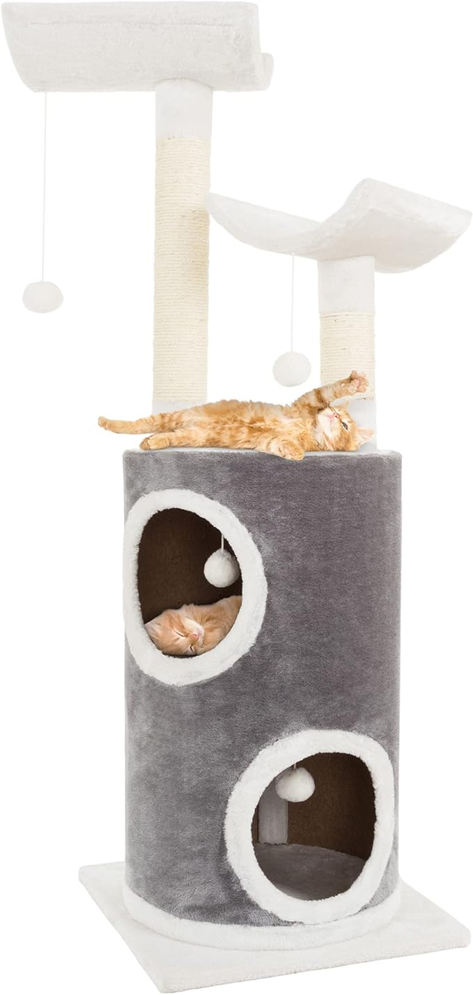 45in Cat Tree with Napping Perches, 2 Story Cat Condo, Cat Scratching Posts, and Hanging Toys - Cat Tower for Indoor Cats by PETMAKER (Gray) by PETMAKER