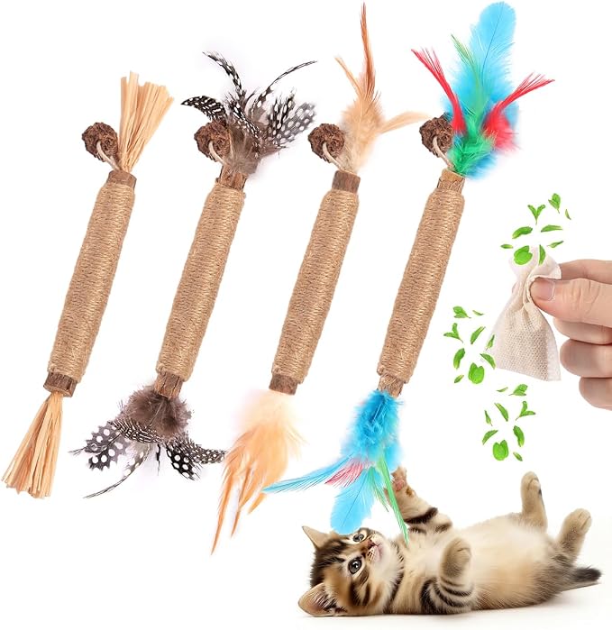 Cat Toys Cat Chew Toys, Silvervine Sticks Catnip Rope Toys for Cats Teeth Cleaning, Kitten Dental Care, Kitty Toys for Indoor Cats Increase Appetite,Enhances Oral & Dental Health (4 Pack) by Unknown