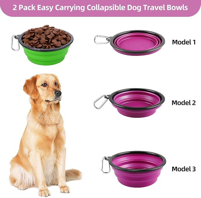 Kytely Large Collapsible Dog Bowls 2 Pack, 34oz Foldable Dog Travel Bowl, Portable Pet Water Food Bowl with Clasp, Pet Cat Feeding Cup Dish for Traveling, Walking, Hiking (Green+Purple) | Portable Dog Water Food Bowl with Clasp, Pet Cat Feeding Cup Dis... - Image 3