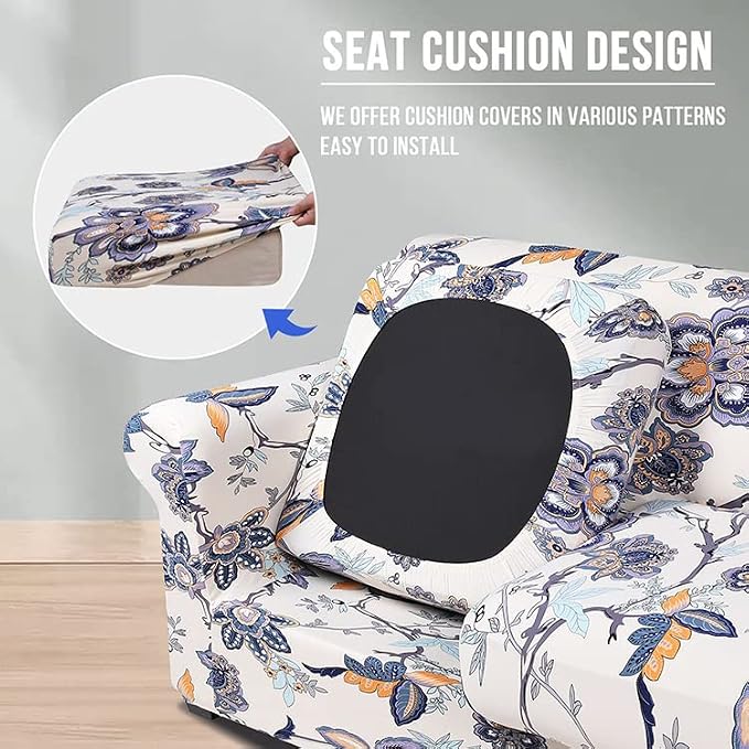 hyha Stretch Couch Covers, Sofa Cover for 3 Cushion Couch Pet Friendly | Floral Pattern, Printed, 4 Pieces, 3 Separate Cushion Sofa, Durable Anti-slip Washable Protector with Elastic Bottom for Dogs - Image 2