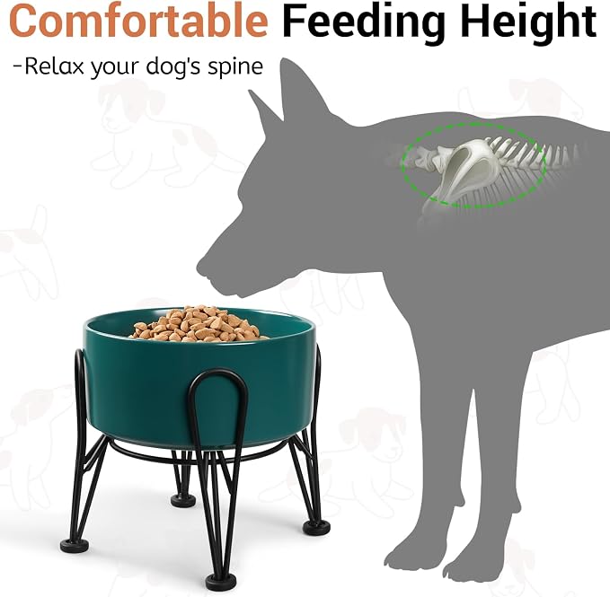 Elevated Dog Bowls, Ceramic Raised Dog Bowl Set with Anti-Slip and Non-Tip Metal Stand, 2 Pack Pet Food and Water Feeding Bowls for Small and Medium Dogs (Green,3.6 Cups) - Image 2