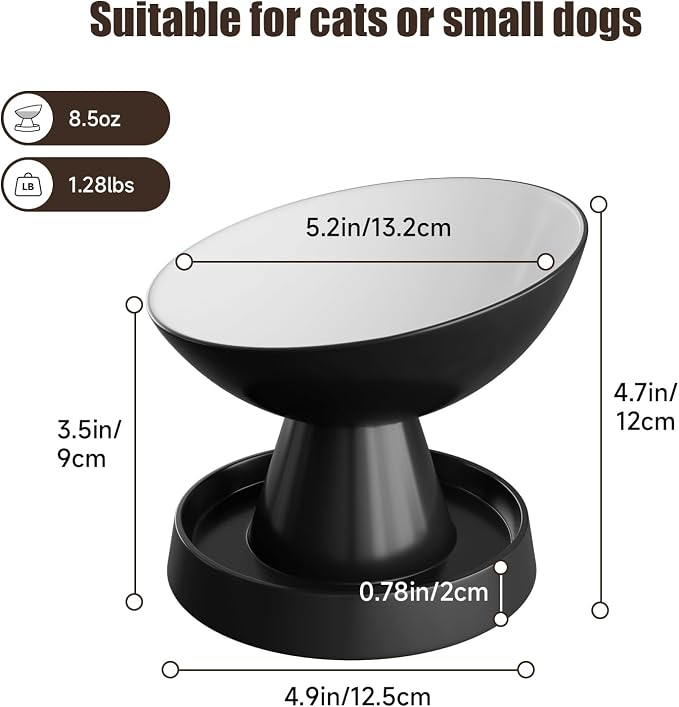 Raised Cat Food Bowl, Ceramic 15° Tilted Cat Bowl(Black) | Ant-Proof Design, for Whisker & Neck Fatigue, Protect Pet's Spine, Titled Anti-Vomiting Cat Dish, All Life Stage - Image 5