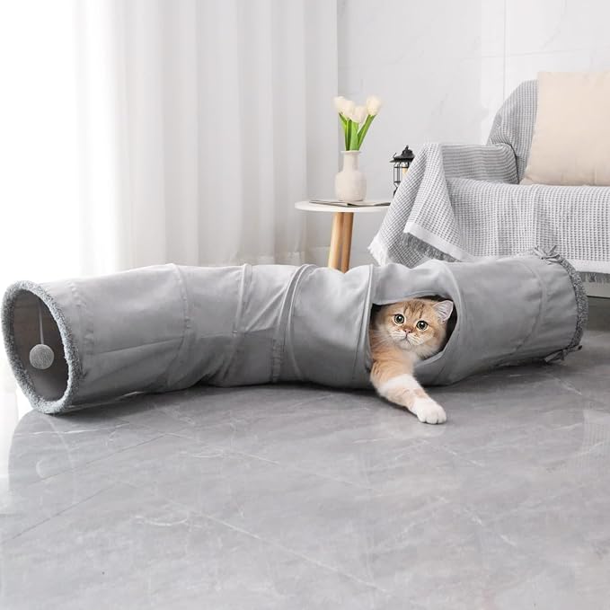 Pet Cat Tunnel Tube Cat Toys 2 Way Collapsible, Tunnels for Indoor Cats,S-Shaped Play Tube with Peephole and Hanging Ball,10.5" Maze Cats House for Puppies, Rabbits, Kitty, Kitten,Ferrets - Image 7