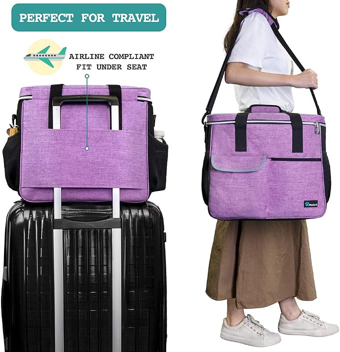 PetAmi Dog Travel Bag Organizer, Pet Supplies Tote Diaper Bag, Purple Large | Pet Travel Kit with 2 Food Containers & 2 Collapsible Dog Bowls, Luggage Sleeve, Weekend Getaway Road Trip Camping Essentials - Image 5