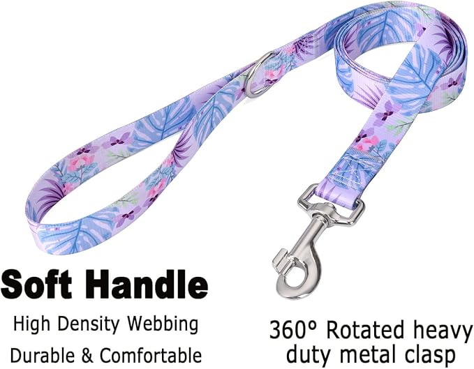 Mihqy Dog Collar and Leash Set, for Large Dogs, Purple Flower Set,L | with Floral Patterns, Adjustable for Small Medium Large Dogs, Comfortable for Walks and Outdoor Hikes - Image 4