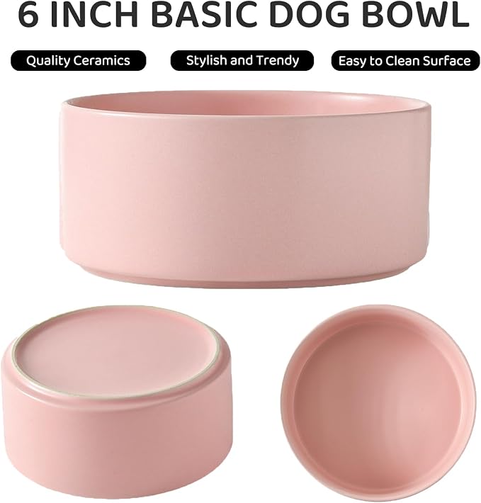 Raised Ceramic Dog Bowl Set - Elevated Dog Bowls with Non Slip Bamboo Stand, Food and Water Bowl Set for Small and Medium Breed Dogs, Pet Bowls, Weighted Dogs Dishes (6'', 2 * 30OZ, Pink) - Image 2